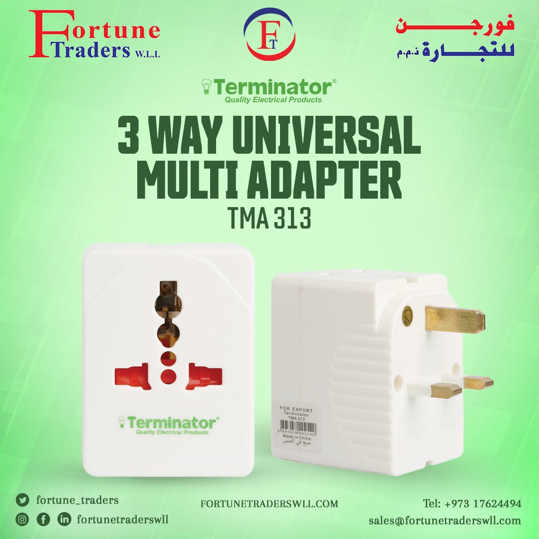 fortune_traders's tweet image. 𝟑 𝐖𝐚𝐲 𝐔𝐧𝐢𝐯𝐞𝐫𝐬𝐚𝐥 𝐌𝐮𝐥𝐭𝐢 𝐀𝐝𝐚𝐩𝐭𝐨𝐫•This is an excellent solution for anyone looking to connect multiple devices simultaneously. 𝗖𝗮𝗹𝗹: +973 17624494,16624494 𝗠𝗮𝗶𝗹: Sales@fortunetraderswll.com #adaptor #multiadaptor #electricaladaptor