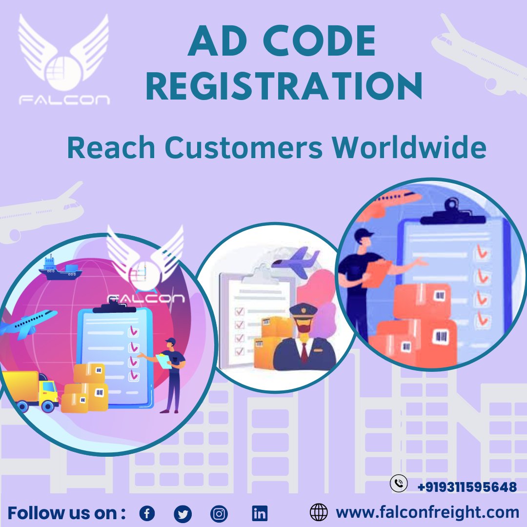 falconairsea's tweet image. When searching for reliable AD code registration services for exports, then you can trust  high-level export expertise here.
#Adcoderegistration
For more details :
Visit : falconfreight.com
Email : cargodeal@falconfreight.com
Call :  +91 9311595648