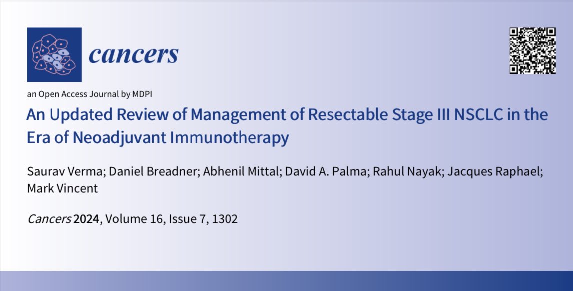 Saurav Verma (@sauravermamd) on Twitter photo Sharing our review article on Management of Resectable Stage III NSCLC in the Era of Neoadjuvant Immunotherapy. We discuss the evidence and unanswered questions in this space. mdpi.com/2729712 #mdpicancers #lcsm <a href="/DrDanBreadner/">Dr. Daniel Breadner</a> <a href="/JackRaph/">Jacques Raphael</a> <a href="/abhenilmittal/">Abhenil Mittal</a> <a href="/drdavidpalma/">David Palma, MD, PhD</a> Sharing our review article on Management of Resectable Stage III NSCLC in the Era of Neoadjuvant Immunotherapy. We discuss the evidence and unanswered questions in this space. mdpi.com/2729712 #mdpicancers #lcsm <a href="/DrDanBreadner/">Dr. Daniel Breadner</a> <a href="/JackRaph/">Jacques Raphael</a> <a href="/abhenilmittal/">Abhenil Mittal</a> <a href="/drdavidpalma/">David Palma, MD, PhD</a>