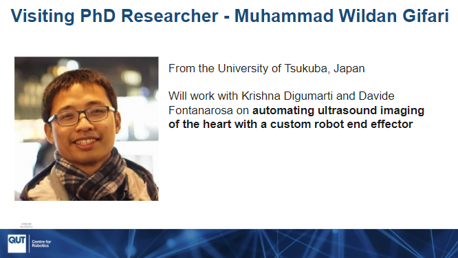 Welcome to our visiting #PhD researcher Muhammad Wildan Gifari from University of Tsukuba. If you are interested in visiting our lab as a researcher please visit our website for more details: research.qut.edu.au/qcr/engagement… #QUT #robotics #softrobotics #visitors