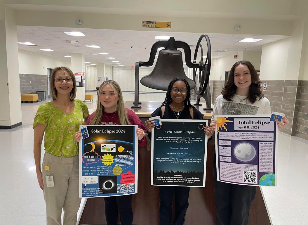 Central Office invited our SHS students in Astronomy and ESS to create posters for the upcoming eclipse. Congrats to the winners: 1st Place Hannah Bentley (Prochnow - Astronomy) 2nd Place Jada Howard (Prochnow - Astronomy) 3rd Place Jennaka Chavez (Schepp - ESS)