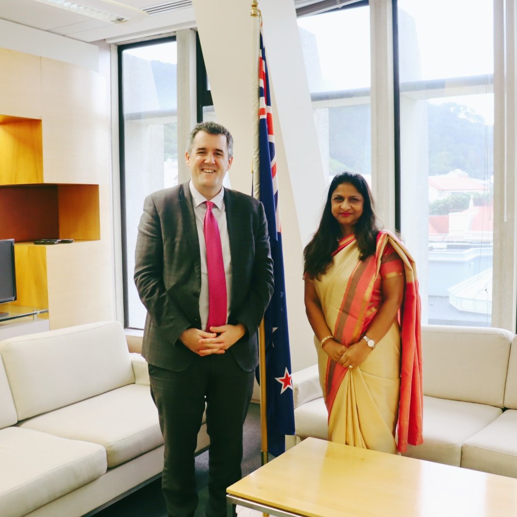 HC Neeta Bhushan met Hon. Minister Chris Bishop in his office this morning. Appreciated his support to the Indian community & discussed ways to further enhance bilateral cooperation across sectors. Hope Minister @cjsbishop may visit India in near future. @MEAIndia @NZparliament