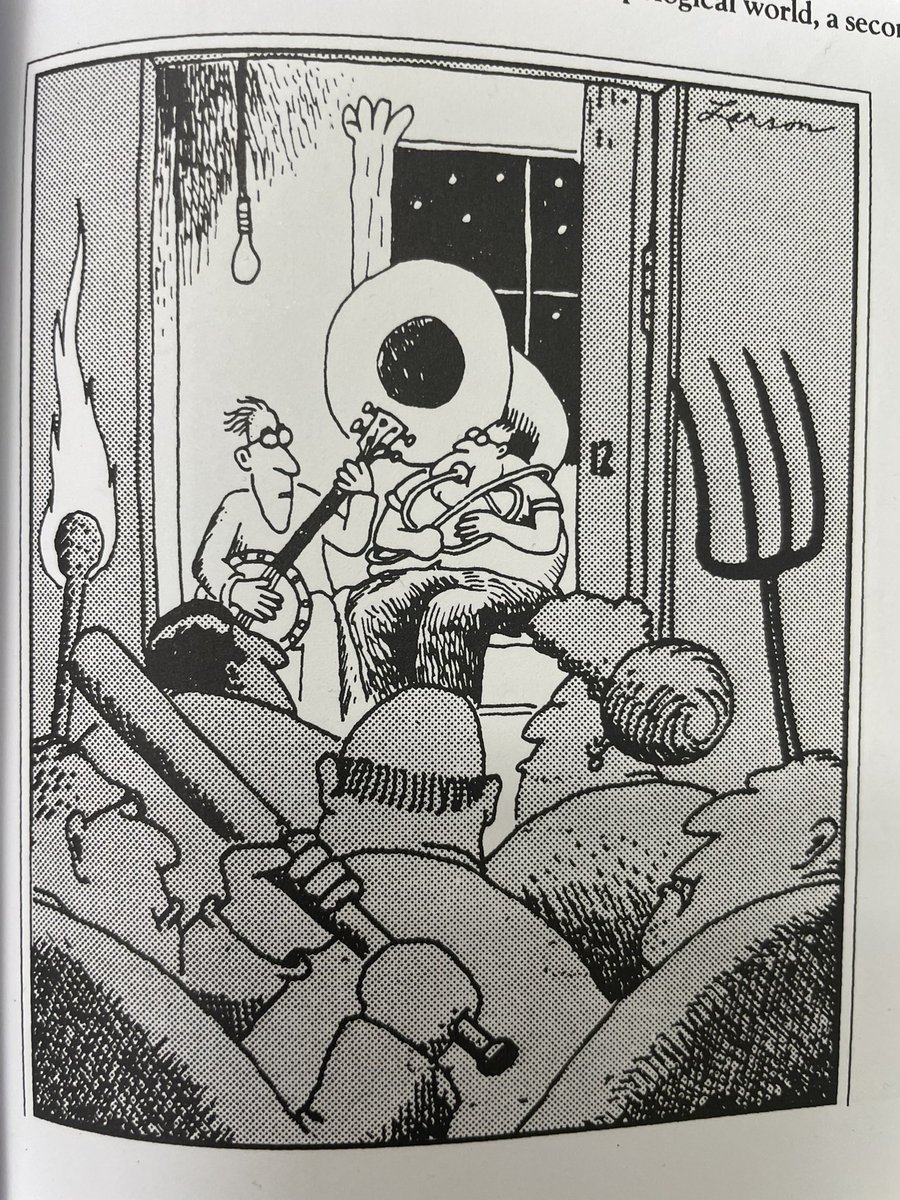 Ah HA! So that’s what happened to the Bad Livers. . @Wildknees #dannybarnes . #farside #cartoon #banjo #tuba #badlivers