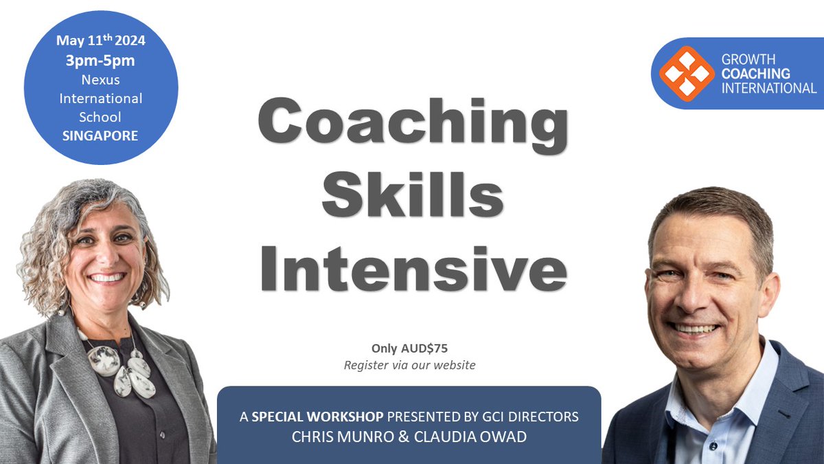 A special opportunity to join @ClaudiaOwad and @CmunroOz in Singapore for a Coaching Skills Intensive at @NexusSchoolSG, following the CoachUP Conference!

For those attending the conference, stay on for this opportunity to extend your learning! #isedcoach growthcoaching.com.au/events/