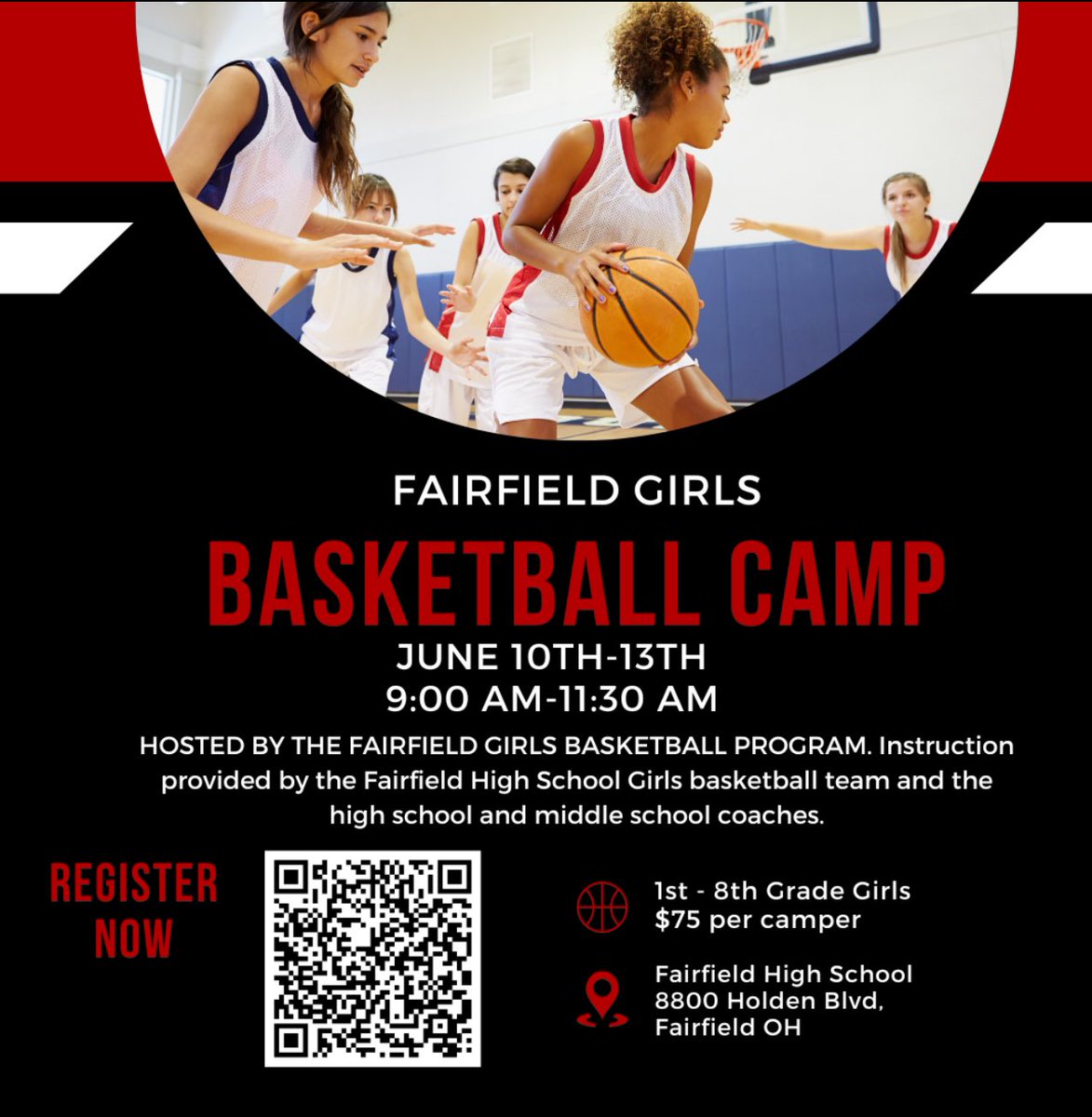 🏀🔴⚪️⛹🏼‍♀️⛹🏾‍♀️…Youth/MS Lady Ballers, be sure to mark your calendars for our girls basketball camp hosted by @FFGirlsBBall…Don’t miss out!