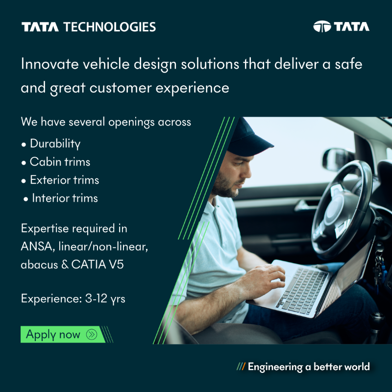 TataTech_News's tweet photo. #hiringalert - We plan to hire 100+ #CAE &amp; #BodyEngineering specialists over the next 10 days.

Are you keen to innovate the product development systems &amp; processes for the leading global OEMs?

#ComeJoinUs in #EngineeringABetterWorld - https://t.co/Zd7JbKd5S0

#tatatechnologies