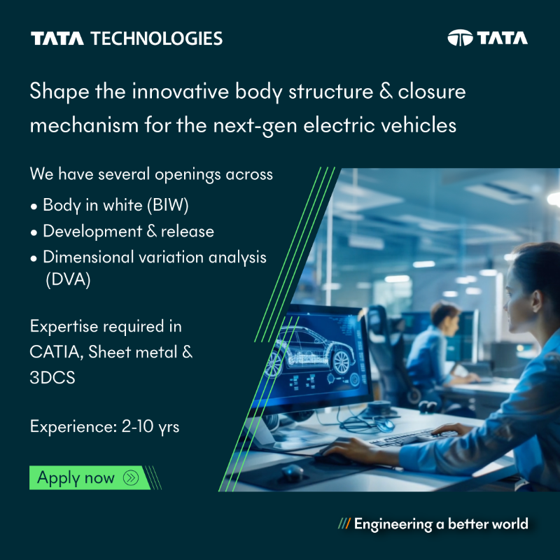 TataTech_News's tweet photo. #hiringalert - We plan to hire 100+ #CAE &amp; #BodyEngineering specialists over the next 10 days.

Are you keen to innovate the product development systems &amp; processes for the leading global OEMs?

#ComeJoinUs in #EngineeringABetterWorld - https://t.co/Zd7JbKd5S0

#tatatechnologies