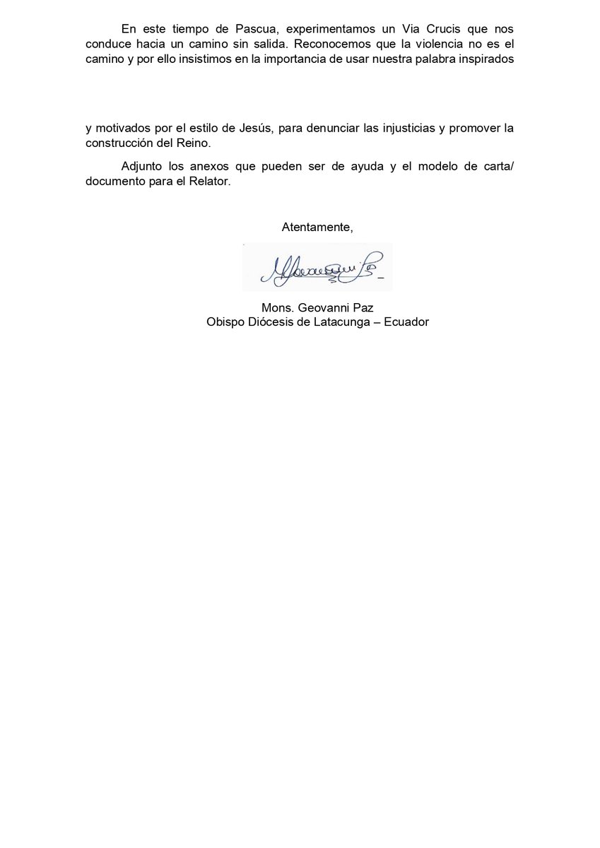 Carta por Mons. Geovanny Paz Obispo Diócesis de Latacunga.

📍Contexto comunidades Las Pampas y Palo Quemado en Latacunga 
<a href="/CaritasEcuador/">Cáritas Ecuador</a> <a href="/Confepec/">Conferencia Episcopal Ecuatoriana</a> #PaloQuemado #Ecuador #Latacunga