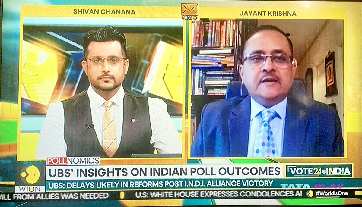 As India braces for its upcoming #GeneralElections2024, I discussed the potential economic impact of 3 outcomes with @ShivanChanana on @WIONews. x.com/wionews/status… @RichardRossow @CSISIndiaChair @PiyushGoyal @narendramodi @nsitharaman @sumanbery @amitabhk87 @NITIAayog