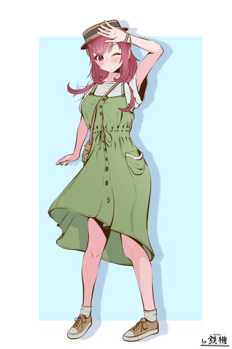 今回はファッション立ち絵シリーズの第3弾!春のピクニックデート風の若菜ちゃんを描いた!#うちの子 #年上幼馴染の若菜ちゃん 