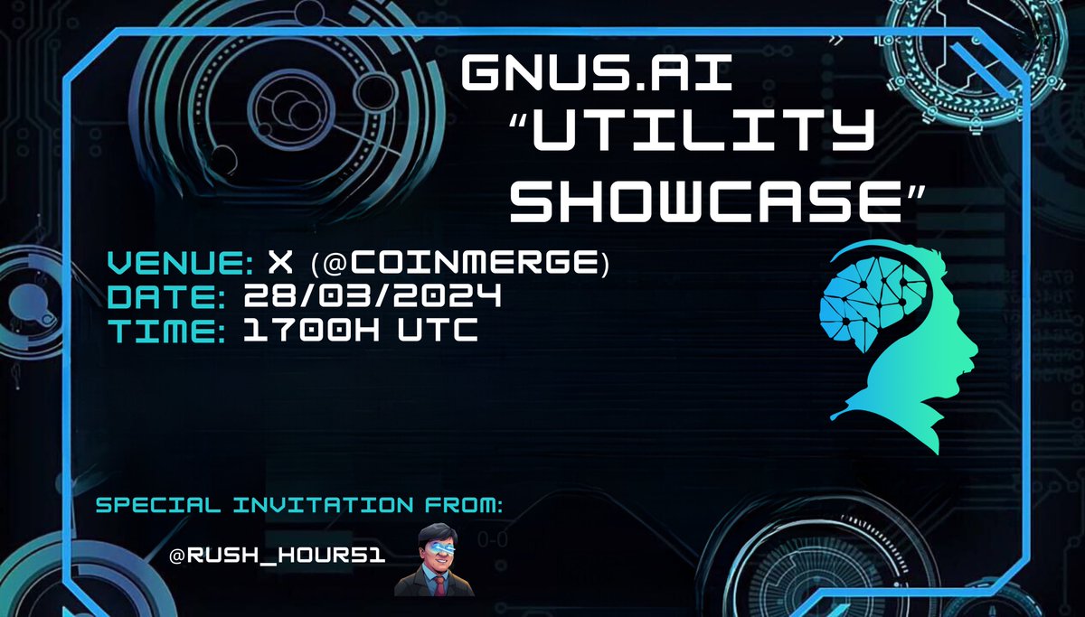 GnusAi's tweet image. #GNUSes!
Join us as @GnusAi takes center stage in the @CoinMerge #Web3 Utility Showcase  X  Space!

📅 Date: 28th of March  2024
🕒 Time: 1700H UTC

Thanks to @Rush_Hour51 for the invitation!
Link: