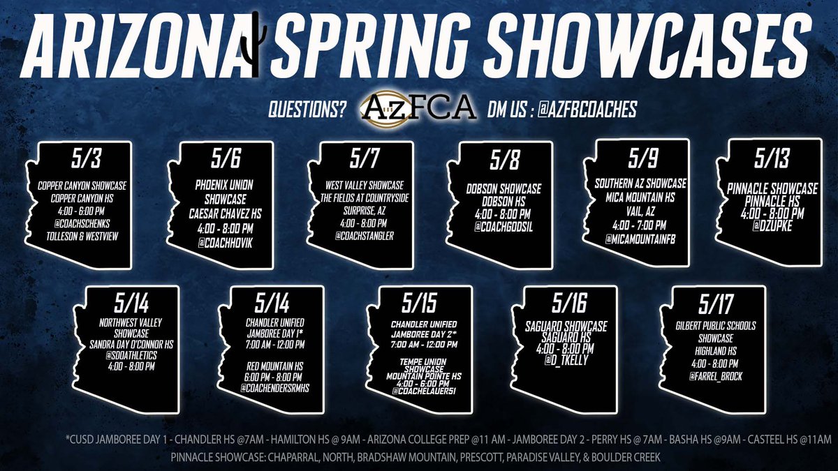 24’ AZ SPRING SHOWCASES!☀️🔥 For the college coaches asking for schools participating, see the thread below❗️⬇️ #RecruitAZ🌵| #AzFCA🏈