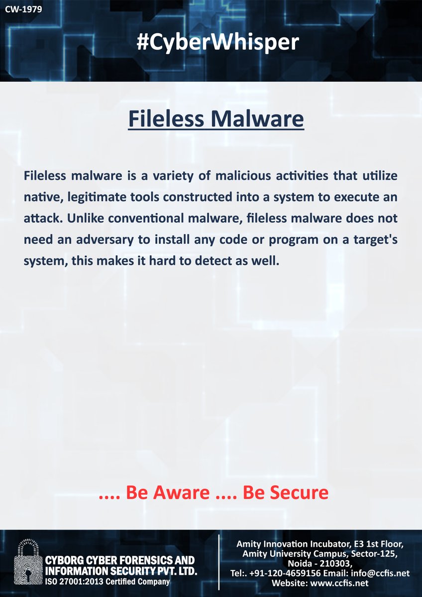 ccfis's tweet image. #CyberWhisper #CyberSecurity #FilelessMalware