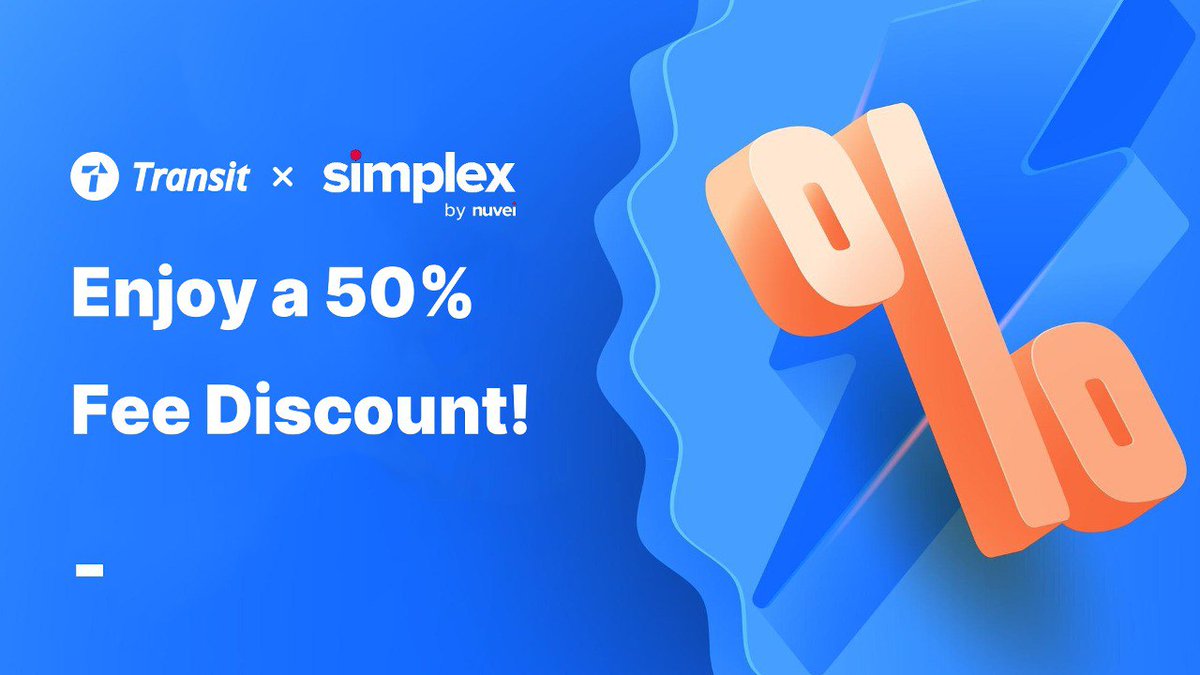#Transit Buy × Simplex: Enjoy a 50% #Fee Discount! 🎉 Get ready for something big! Transit Buy and @SimplexCC join forces to bring you a fantastic deal: 50% off transaction fees! (Excludes UK regions) 💸 Dive into the world of cryptocurrency with ease and security.