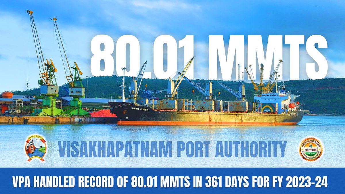 VPA In it's Journey of #90years, For the #First time Under the Able #Leadership of Chairperson, Dr.M.Angamuthu,IAS, have handed All time #Highest Cargo Tonnage of 80.01 MMTs in 361 days. He #Appriciated Dy.Chairperson, all HOD's, Traffic Manager, Sri. B.Ratna Sekhar & Team VPA…