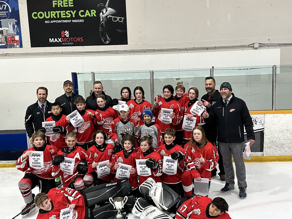 Congratulations to the <a href="/stoonredwings/">Saskatoon Zone G Redwings</a> Outlaws!

The Outlaws defeated zone rival Redwing Rage tonight to win the 2024 SMHA U13B City Championship!

Excellent seasons by both teams!

The Outlaws also received an invite to the 2024 SMHA Parade of Champions on April 21st!

#smha50th