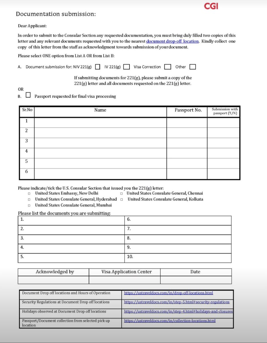 US Visa Refusal 221(g): Cover sheet. Take two copies and personnel at the application center will give a stamped copy. Download ustraveldocs.com/in/en by logging into your account #221G #workvisausa #USImmigration #H1BVisa #HCAP #LetUsHandleIt #globalmobility #dontgiveup