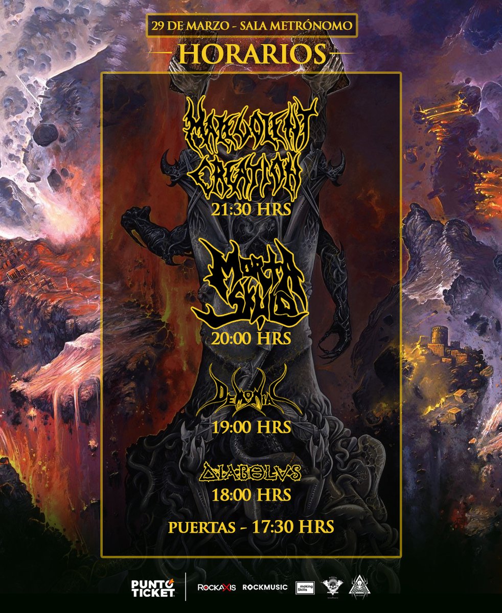 fuegoycenizascl's tweet photo. Acá tienes los horarios para el show de Malevolent Creation y Morta Skuld en Chile 🔥 Venta de entradas a través de Puntoticket 🎫
Produce: Spider Prod
#FuegoyCenizas #MalevolentCreation #MortaSkuld #Concierto #Chile https://t.co/3vTOVxg4z1