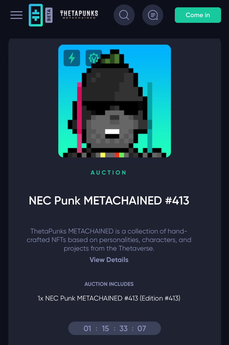 GhostJTheta's tweet photo. Wow @chief_nec has his own Custom Punk listed for auction!!! That’s awesome! 

Great job @ThetaDrop https://t.co/7ZDGpvWITf