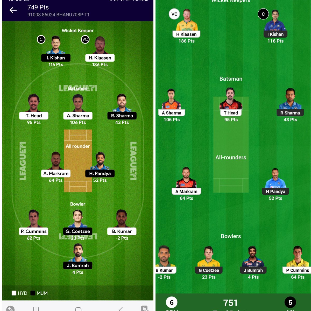 bhanu708p's tweet photo. Won 10Lakhs50K Match-8 #IPL2024 #SRHvsMi #Dream11 #My11Circle #MIvsSRHDream11 #fantasycricket #Dream11tips https://t.co/DVCSpaXND4