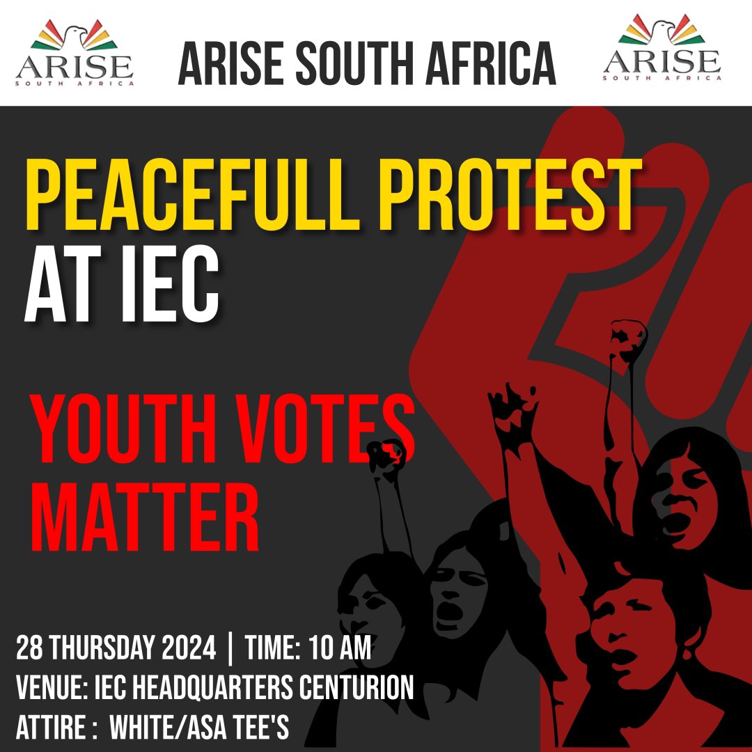 Let's come together today at the IEC headquarters in Centurion. Every voice counts in our quest for positive change. Join us!✊🇿🇦#AriseSouthAfrica #UnityInAction #PeacefulProtest