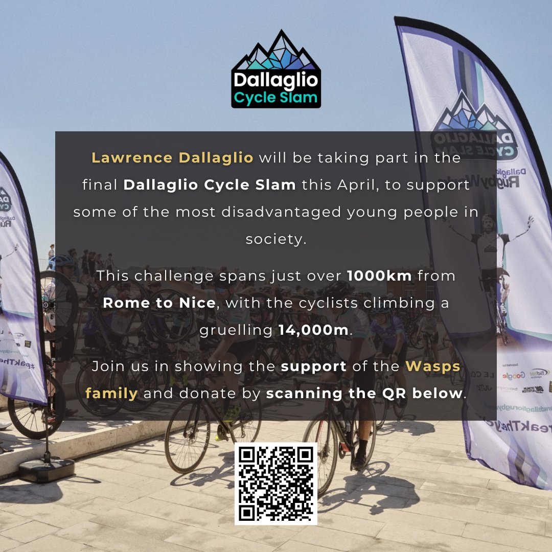 Wasps Legend @dallaglio8 will be taking part in the final Dallaglio Cycle Slam this April, to support some of the most disadvantaged young people in society. Please show your support and donate by scanning the QR code, or by clicking the link below: justgiving.com/page/lawrenced…