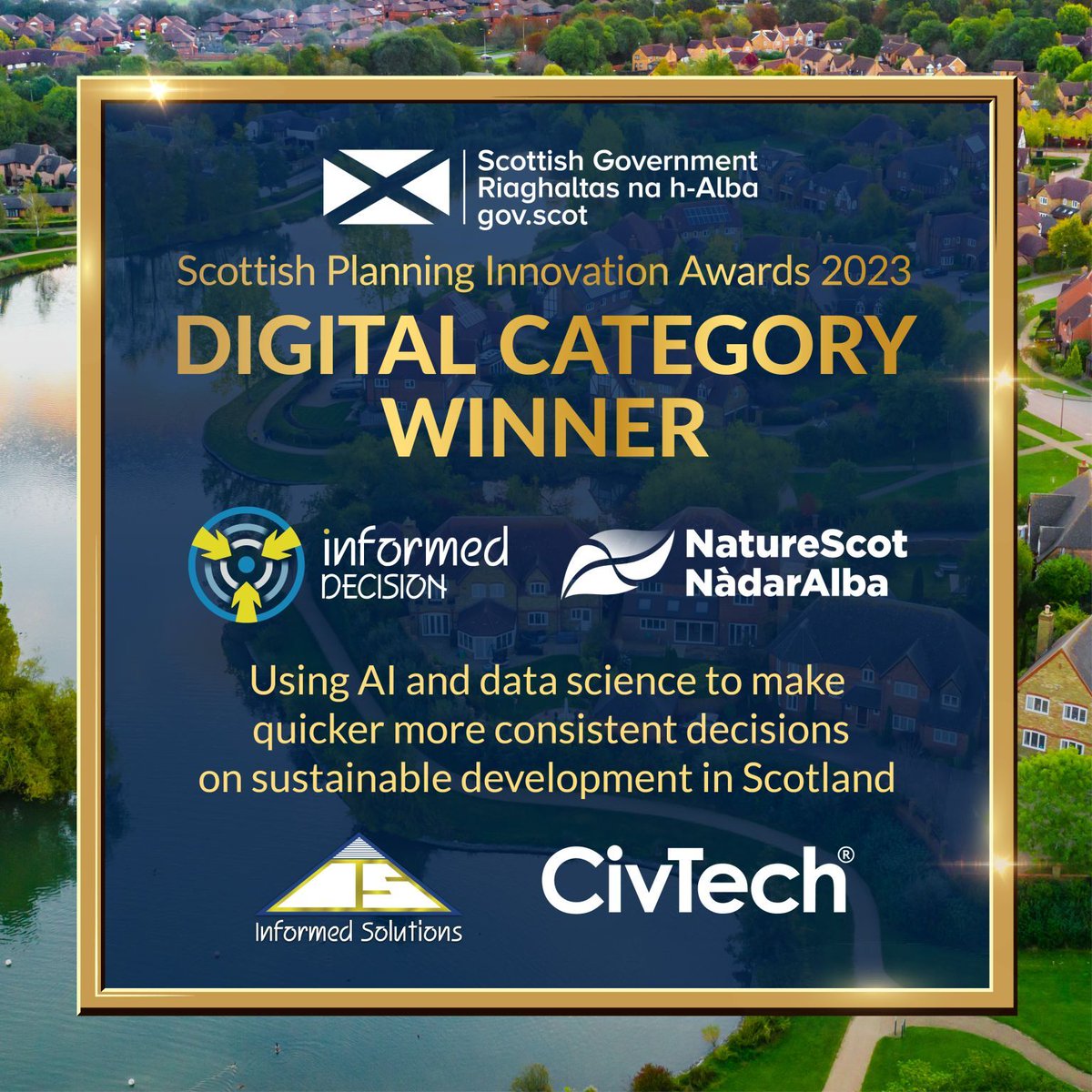 CivTech Scotland (@civtechscotland) on Twitter photo 🌱Congratulations to <a href="/NatureScot/">NatureScot</a> for their win at the Scottish Planning Innovation Awards 2023! Their AI platform, InformedDECISION, developed with <a href="/InformedTweet/">Informed Solutions</a> through CivTech, is transforming #sustainability decisions. Learn more: bit.ly/3PFhcdK
#ScotlandIsNow 🌱Congratulations to <a href="/NatureScot/">NatureScot</a> for their win at the Scottish Planning Innovation Awards 2023! Their AI platform, InformedDECISION, developed with <a href="/InformedTweet/">Informed Solutions</a> through CivTech, is transforming #sustainability decisions. Learn more: bit.ly/3PFhcdK
#ScotlandIsNow