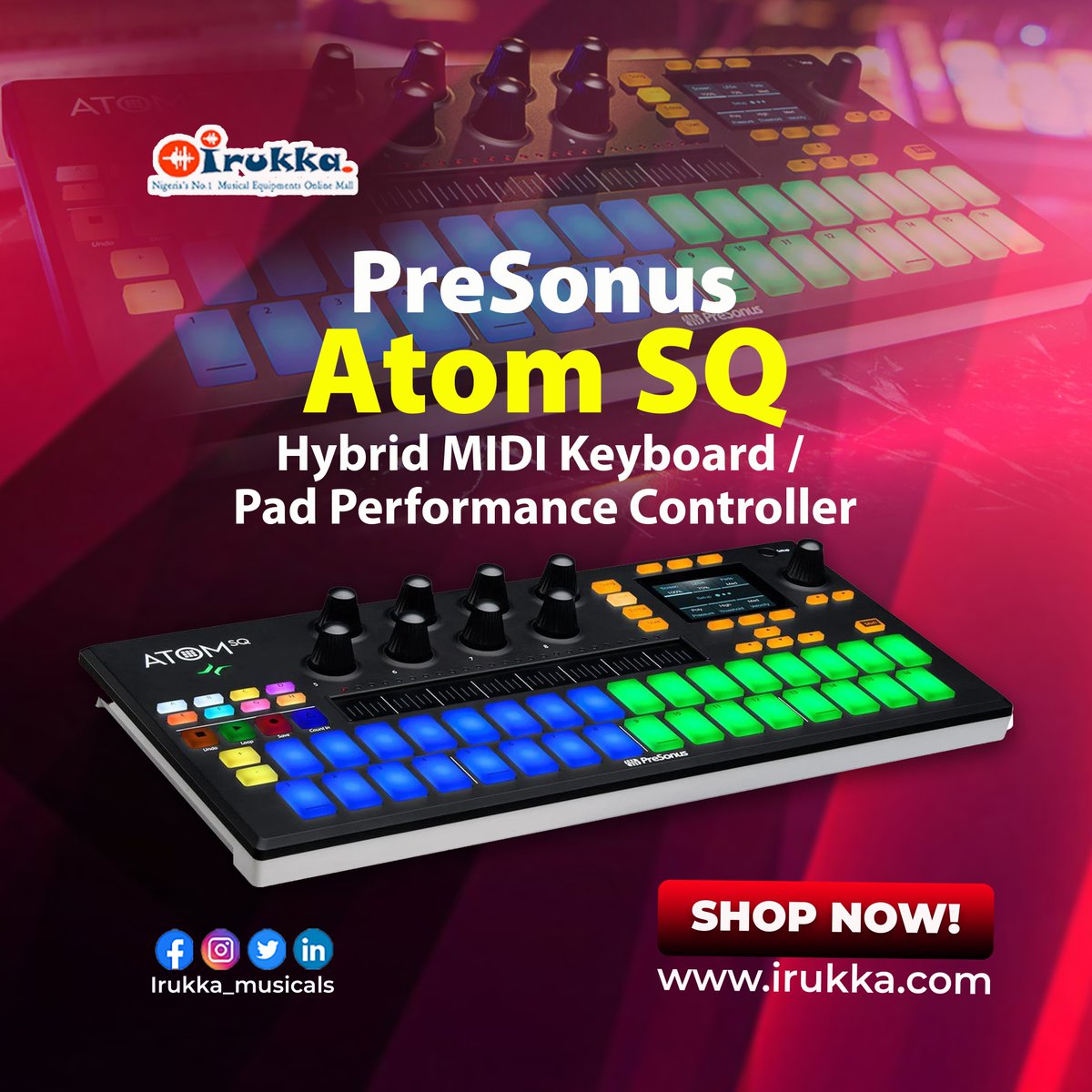 irukka_musicals's tweet image. Beatmaker on the move?
PreSonus Atom SQ lets you create magic anywhere!   

This all-in-one #productioncontroller is your key to #beats &amp;amp; melodies.  #ATOMSQ ➡️ [link in bio]

#irukka #musicproduction #sounddesign #launchpad #midi #presonus #producer  #Nigeria  #DJ #Sound #setup