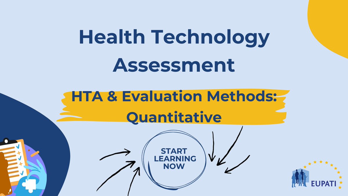 Are you interested in learning about Health Technology Assessment #HTA?
Do you know we have a #HTA module on our #EUPATI #OpenClassroom?
Access for free, anytime from anywhere💯
🔎#HTA & Evaluation Methods:Quantitative
Dive deeper▶️bit.ly/3PyBgP5
#HTA #IntroductionToHTA