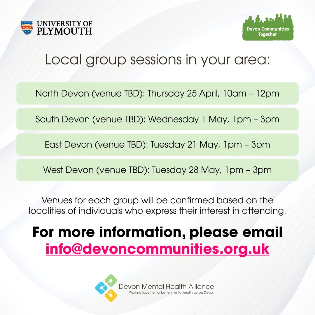 If you've accessed phone/video support with a physiotherapist, occupational therapist, dietician, speech therapist or podiatrist, and are happy to share with a small group, please sign up for the session in your local area. Email info@devoncommunities.org.uk for more information.
