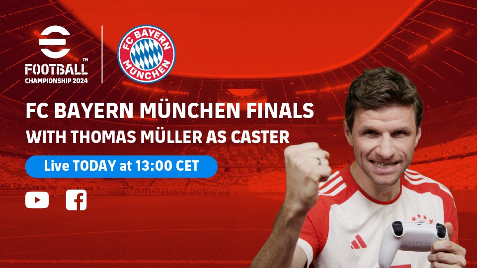 ⚽ The FINALS and a SPECIAL GUEST! ⚽

Follow the final round of the #eFootballChampionship @FCBayern Club Event with none other than our @esmuellert_ as caster for the grand Finals 😍

The live stream starts at 13:00 CET here 👇
bit.ly/FCBayernClubFi…

Let's #BeChampions  🏆🎮