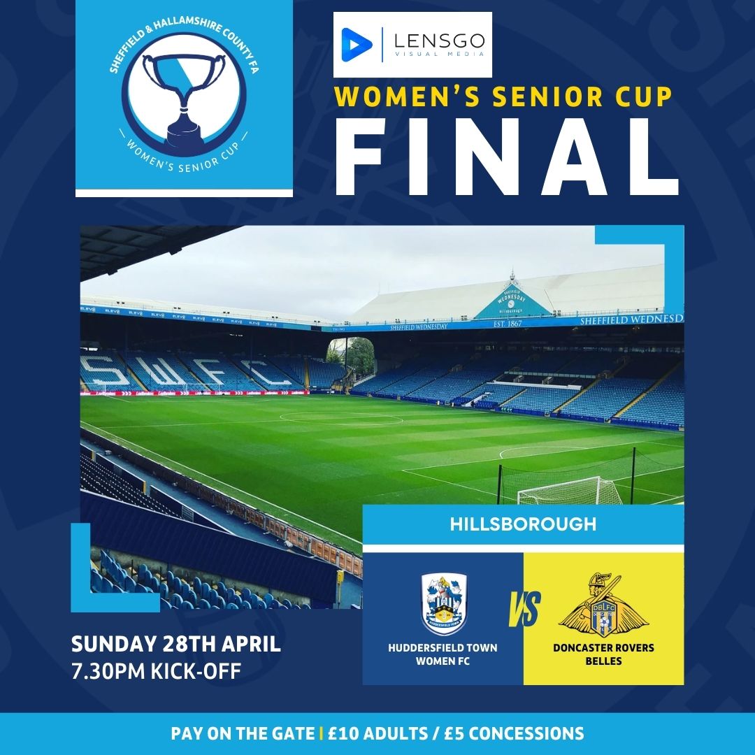 🏆 𝗪𝗼𝗺𝗲𝗻'𝘀 𝗦𝗲𝗻𝗶𝗼𝗿 𝗖𝘂𝗽 𝗙𝗶𝗻𝗮𝗹 🏆 @HTAFCWomen 🆚 @donnybelles 📍 @swfc 📅 Sun 28th April (7.30pm KO) 🎫 Pay on the gate (£10 Adults | £5 Concessions) 🎥Sponsored by @LENSGOvisuals