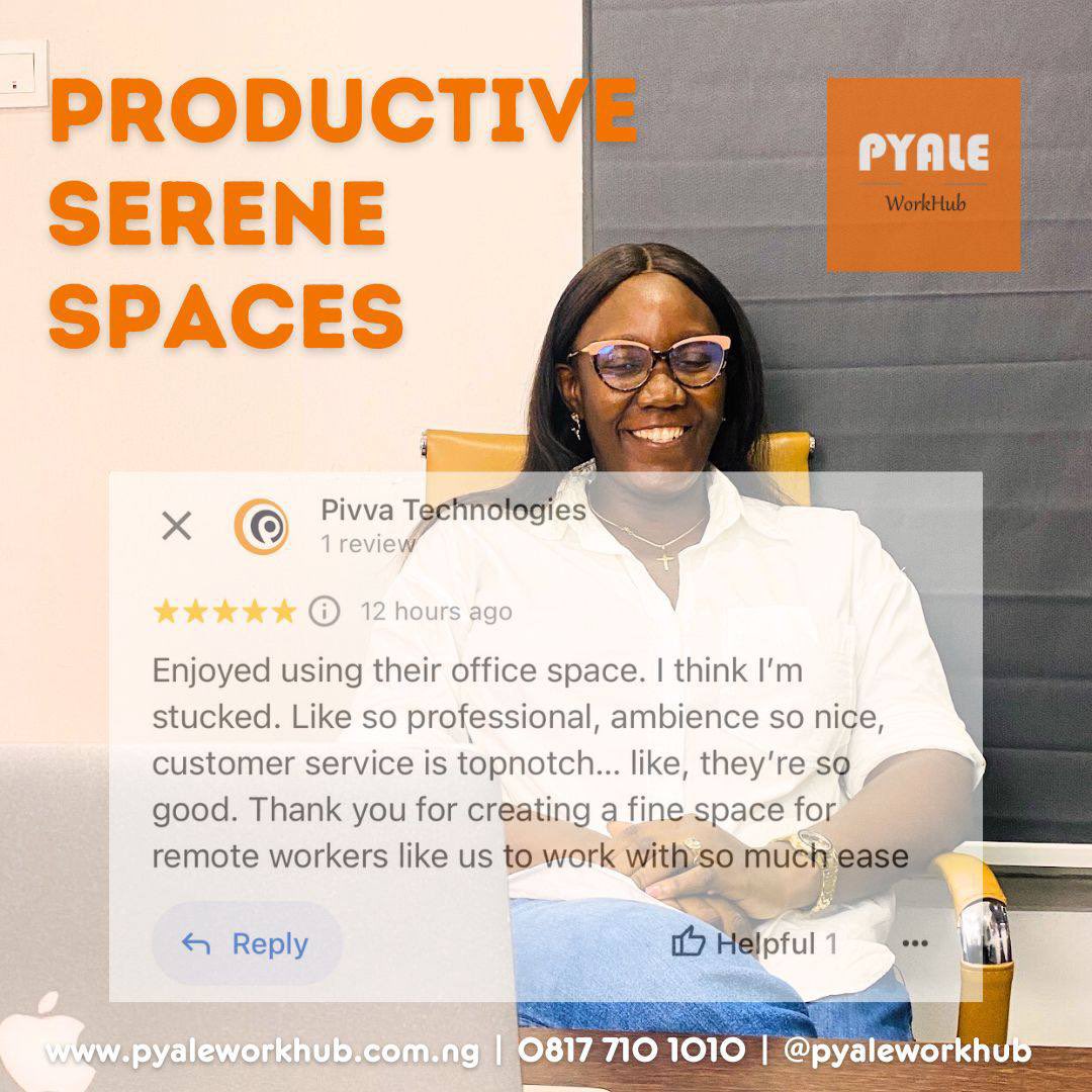 #reviews #clientreviews #pyaleworkhub #coworking #coworkingspaces #clientreviews #clientfeedback #workspaceinportharcourt #officespaceph #feedback #happycustomers #customerservice #virtualoffice #porthacourt #workstations #sharedofficespace #abujaconnect #hotdesks