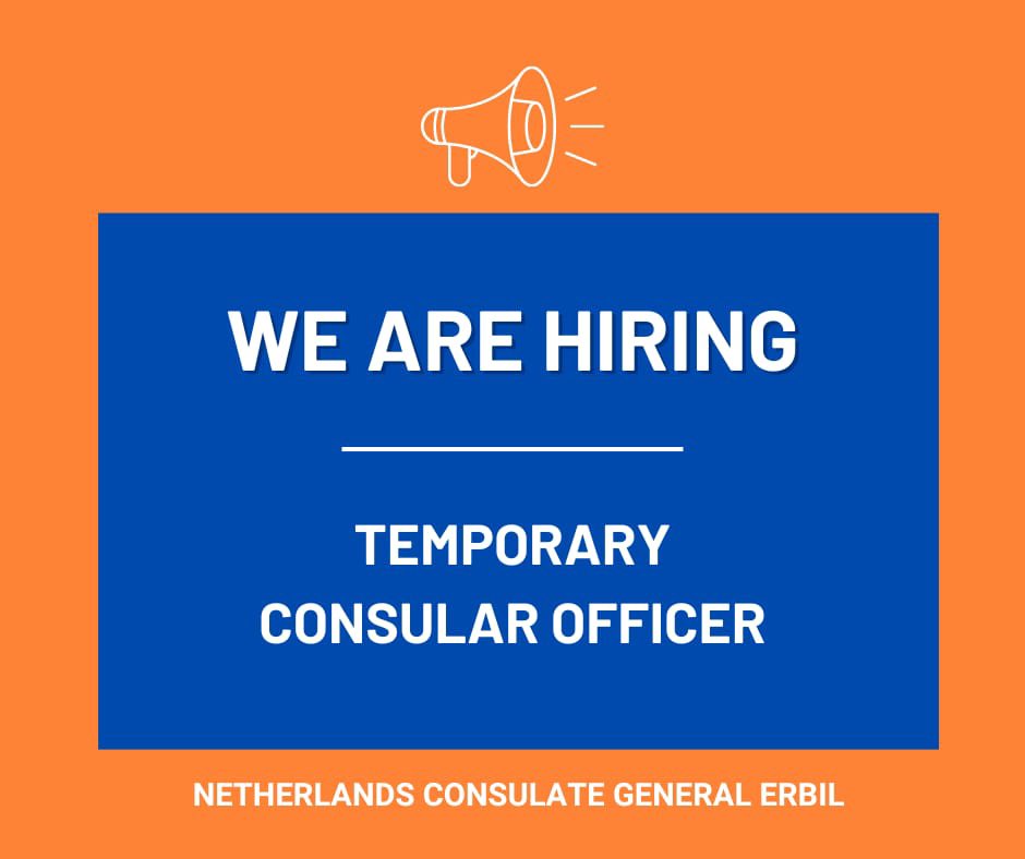 Join our team as a Consular Affairs Officer at the Netherlands Consulate General in Erbil! Apply to this temporary position to contribute to our dynamic team. Deadline is April 8th! Learn more & apply here: ngosjobs-bids.com/jobs/job-detai… #JobOpportunity #ConsularAffairs #Erbil