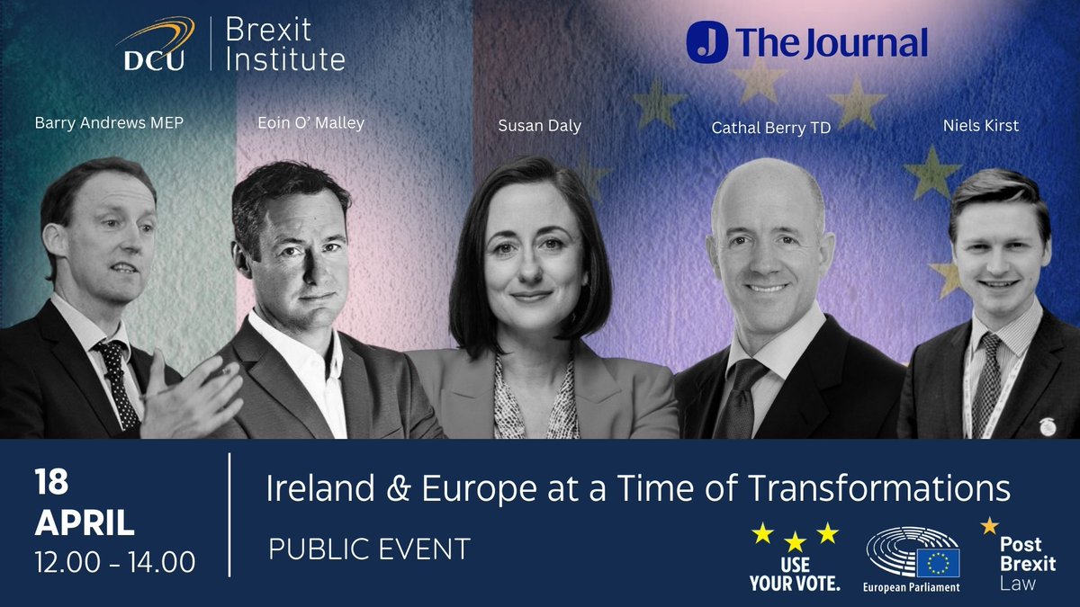 Upcoming #Event on 18 April, '#Ireland & #Europe at a Time of Transformations', with @EPinIreland & @thejournal_ie. Featuring @BerryCathal @BarryAndrewsMEP @BiddyEarly @AnMailleach + @NielsKirst. Register 🔗 bit.ly/3VqKTmL #UseYourVote