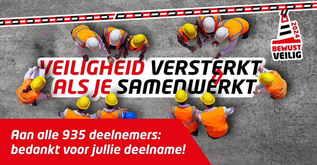 𝗩𝗲𝗶𝗹𝗶𝗴𝗵𝗲𝗶𝗱 𝘃𝗲𝗿𝘀𝘁𝗲𝗿𝗸𝘁 𝗮𝗹𝘀 𝗷𝗲 𝘀𝗮𝗺𝗲𝗻𝘄𝗲𝗿𝗸𝘁! 💪

Dat bewezen de 935 deelnemende bedrijven aan #bewustveilig2024! Samen zorgden jullie voor weer een geslaagde editie van de Bewust Veilig-dag. 👏

Enorm bedankt en graag tot de Bewust Veilig-dag 2025!