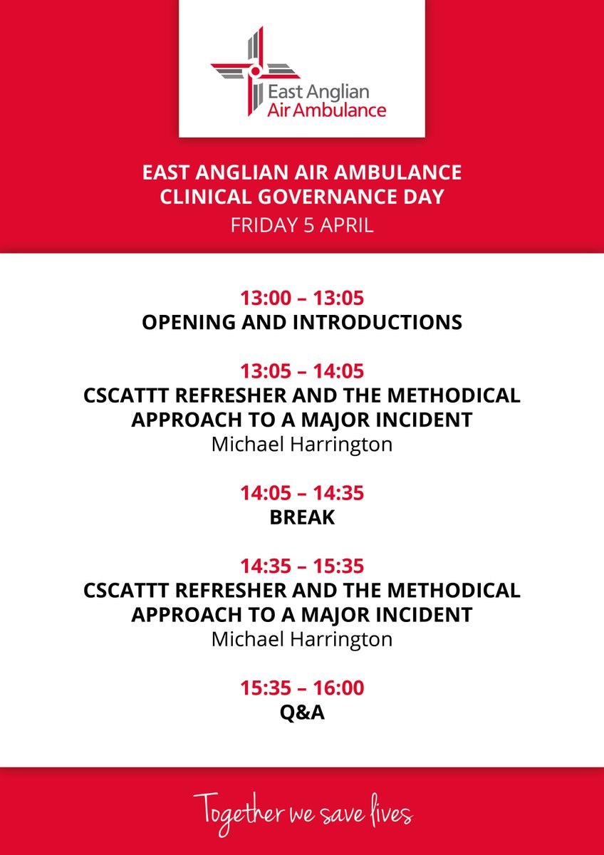 Our next Clinical Governance Day is on 5 April! Open to all pre-hospital practitioners, students & operational teams, the day will include presentations on a variety of HEMS related topics. Sign up to join via Teams ➡️pulse.ly/by0j1przty
