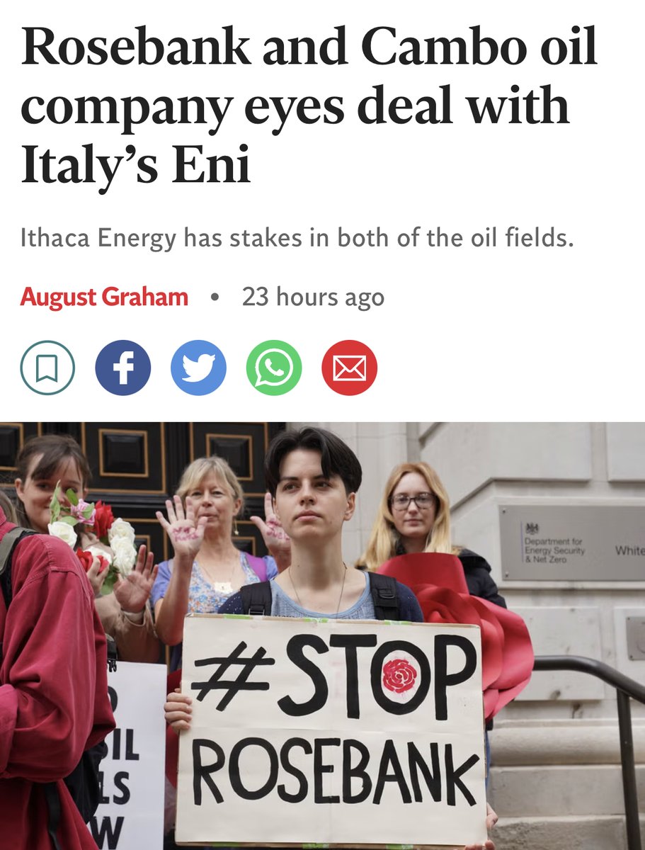 🚨 Ithaca Energy, the co-owner of Rosebank, is in talks to merge with Italian oil giant Eni. This would make Ithaca the second biggest oil company in the UK. We have to #StopIthaca and #StopRosebank 🧵