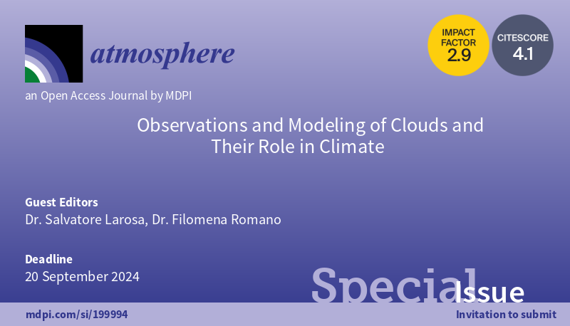 Special issue open for submissions: Observations and Modeling of Clouds and Their Role in Climate <a href="/Atmosphere_MDPI/">Atmosphere MDPI</a> 
#atmosphere #clouds #climate 

mdpi.com/journal/atmosp…