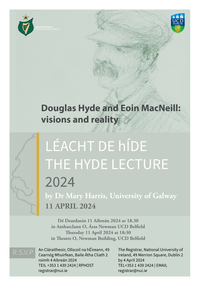 NUI (@nuimerrionsq) on Twitter photo Join us on Thursday 11 April for the 2024 Hyde Lecture, given by Dr Mary Harris of University of Galway: Douglas Hyde and Eoin MacNeill: visions and reality, in Theatre O, Newman House, UCD Belfield at 18:30. If you're interested in this event, email registrar@nui.ie. Join us on Thursday 11 April for the 2024 Hyde Lecture, given by Dr Mary Harris of University of Galway: Douglas Hyde and Eoin MacNeill: visions and reality, in Theatre O, Newman House, UCD Belfield at 18:30. If you're interested in this event, email registrar@nui.ie.