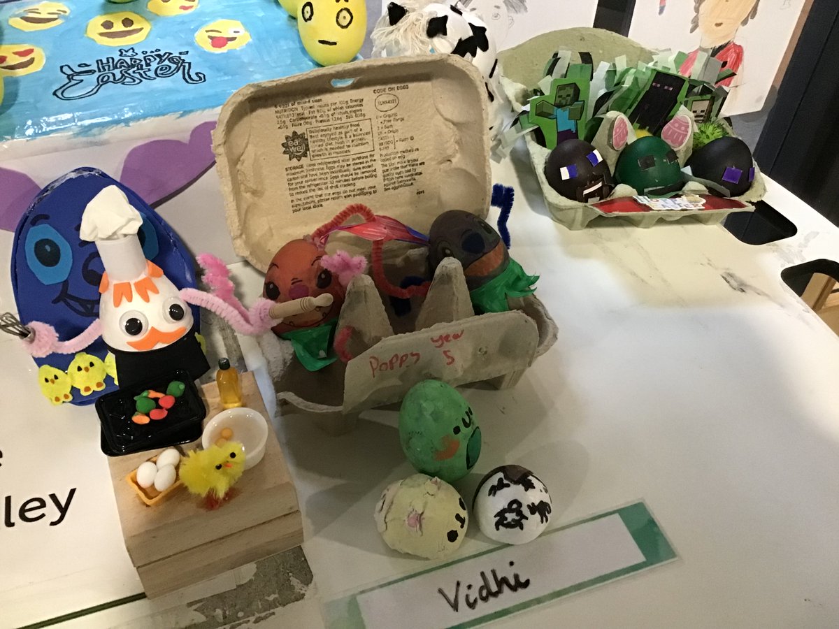 GRPAMaple's tweet photo. As it is the last day of term before the Easter Holiday's - many of our children have taken part in the egg painting competition organised by the @pta_green - I'm sure you'll all agree that they are 'eggstremely' awesome! Great job @GRPAMaple https://t.co/jbtCwvAc83