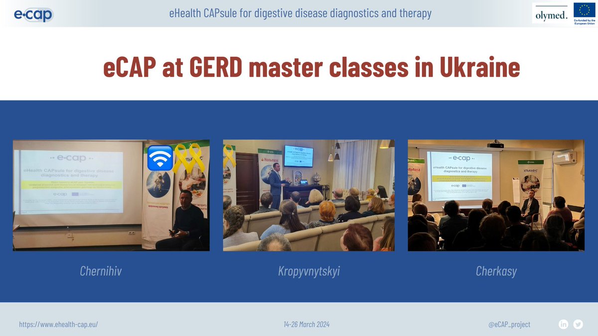 Our partner <a href="/David93916772/">David Janelidze, PhD.</a> from Olymed has presented eCAP project at #GERD and gastritis masterclasses around Ukraine 🇺🇦.

👨‍⚕️👩‍⚕️eCAP #smartcapsule and #ehealth solution was presented to over 130 medical professionals in Cherkasy, Kropyvnytskyi and Chernihiv.