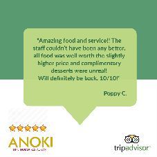 Thank you, Poppy, for your wonderful review! We’re delighted you enjoyed your visit to #Anoki! Please leave us a review at: Derby - buff.ly/2JMs5Yg Burton - buff.ly/2JIURJ5 Nottingham - buff.ly/2JMs9qY Thank you!