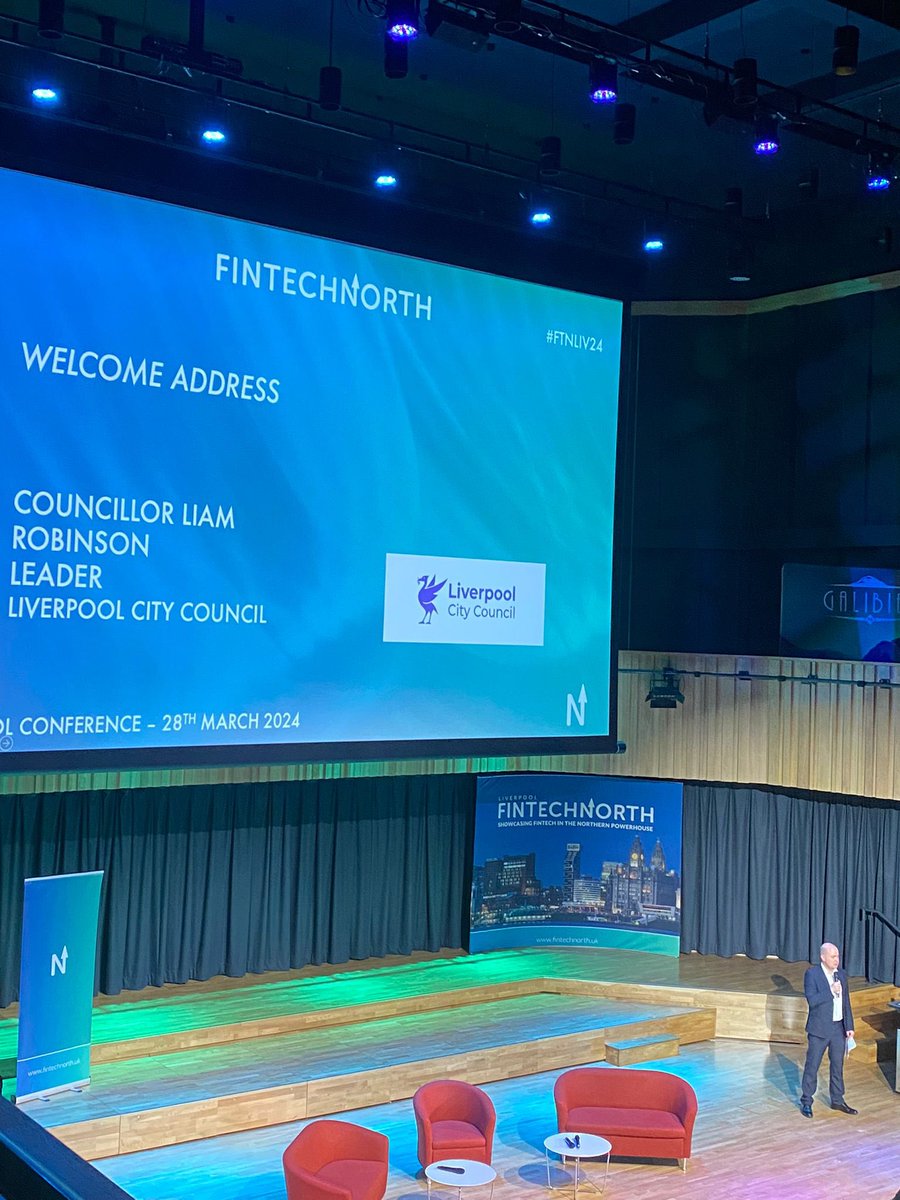 Up next is @lpoolcouncil leader, Liam Robinson. Welcoming us at FinTech North back to the region, Liam is keen to ensure the North continues to stamp its mark on the region. FinTech is a growing economy and Liverpool is really well-placed to deliver on this. #FinTechNorth