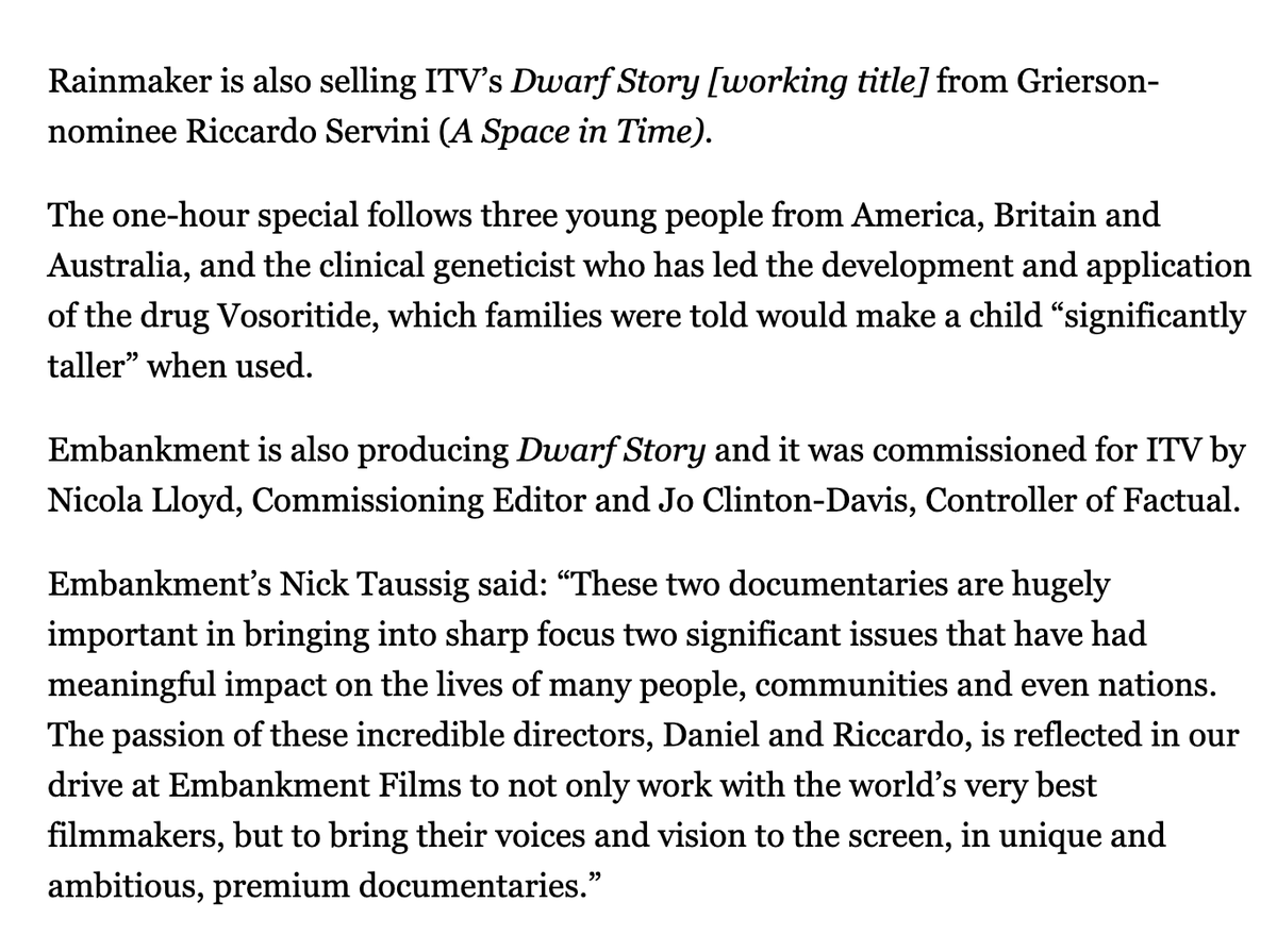 RicServini's tweet photo. Excited to officially announce my latest documentary 'Dwarf Story' a one hour special I've been making with @EmbankmentFilms for @ITV. There will also be an international version which is currently being sold by the awesome people at @rainmaker_news  

https://t.co/DjEjST8oEK https://t.co/N0S5bouPrn