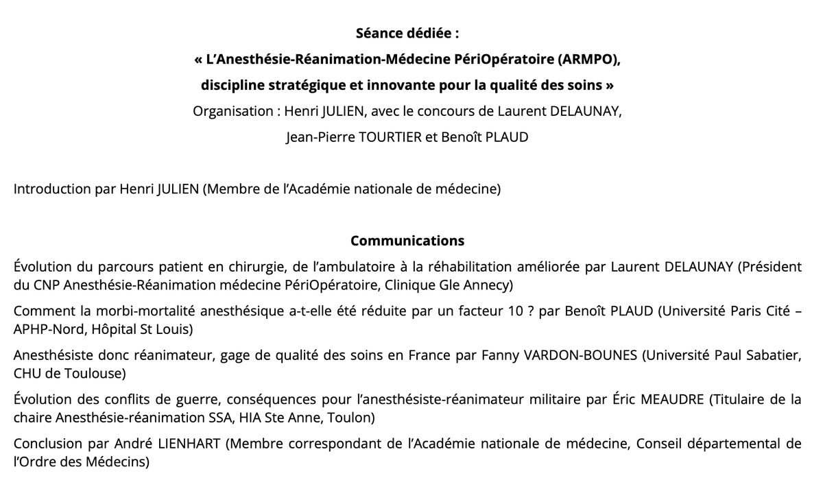 [LES SEANCES DE L'ANM] 📆 Mardi 9 avril à 14h30 Séance dédiée sur l’#Anesthésie-#Réanimation-#Médecine #PériOpératoire (ARMPO) 🔴Suivez le direct bit.ly/475rTgb Inscrivez-vous en présentiel➡️accueil@academie-medecine.fr