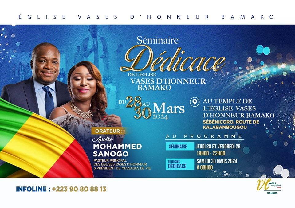 MohammedSanogo's tweet photo. Je serai au Mali du 28 au 30 mars 2024 pour le séminaire de dédicace du temple de Vases d'Honneur à Bamako.
Si tu es à Bamako, viens vraiment célébrer le Seigneur avec nous pour ce qu'il a fait
#mohammedsanogo #vasesdhonneur #mali #bamako #dedicace https://t.co/N6kZ4M0tYk