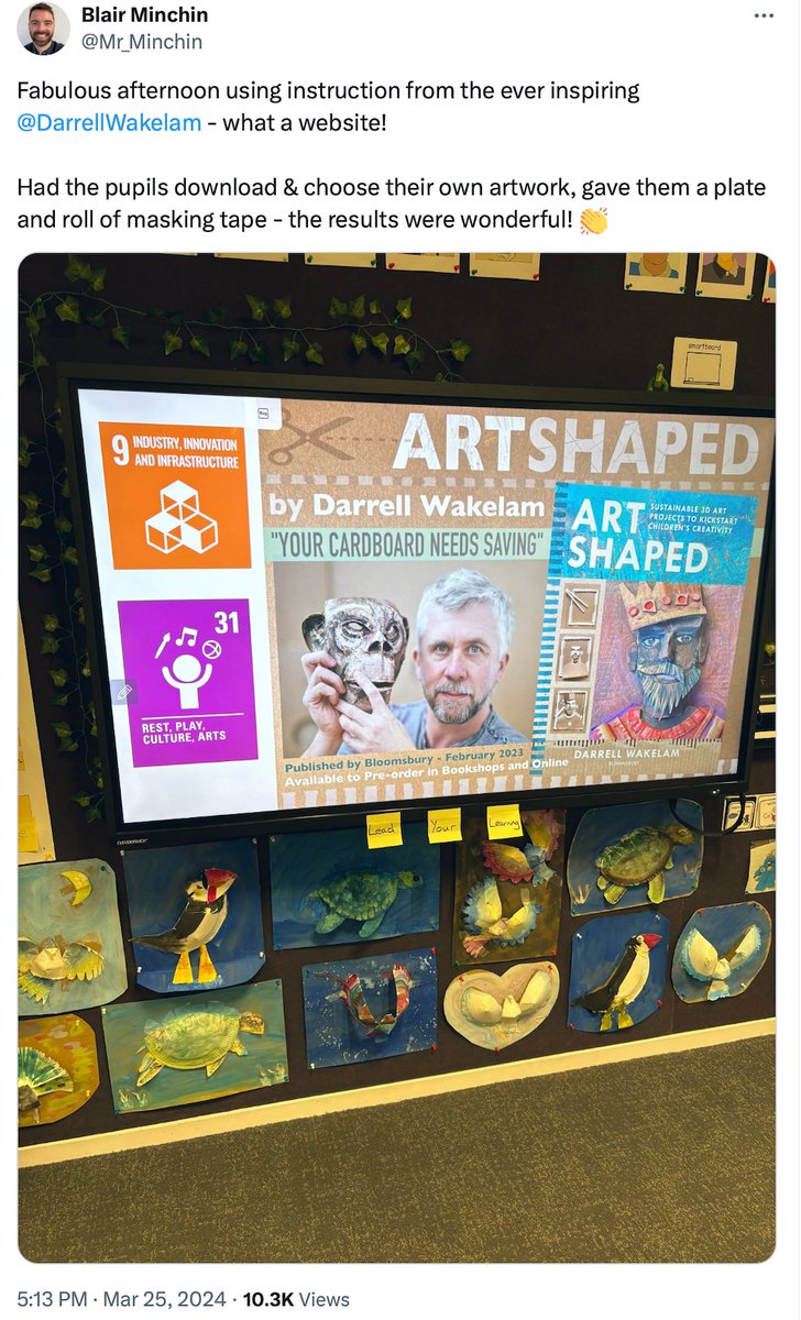 It's been brilliant to see posts like these this week, knowing that some of the creativity that I've tried to offer up has been useful and inspiring. 
Thanks <a href="/Mr_Minchin/">Blair Minchin</a> <a href="/Dailystem/">dailySTEM Chris Woods</a> <a href="/CulpinTina61893/">Tina Culpin</a> <a href="/Debgibbon2/">Deborah Gibbon</a> 
Art Shaped still has over 20% off here . . . amazon.co.uk/Art-Shaped-sus…