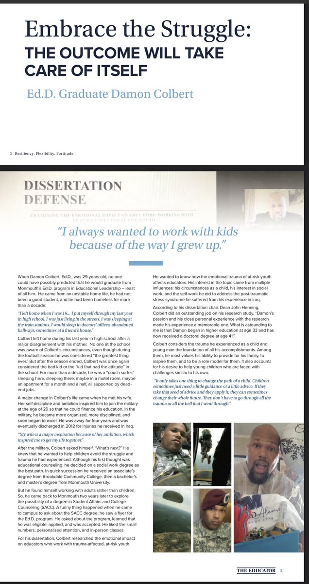 DrV_Profe's tweet photo. Little things we share. From trauma to homelessness & being trouble kids, he became the first black male EdD graduate and I became the first Hispanic male EdD graduate at @monmouthu 
When the world told us that we couldn't, we DID IT! Also, we were featured in the same magazine from @MUschoolofEduca 
Now, we serve & love supporting children in our communities!
Thank you, @DrColbert for the inspiration!