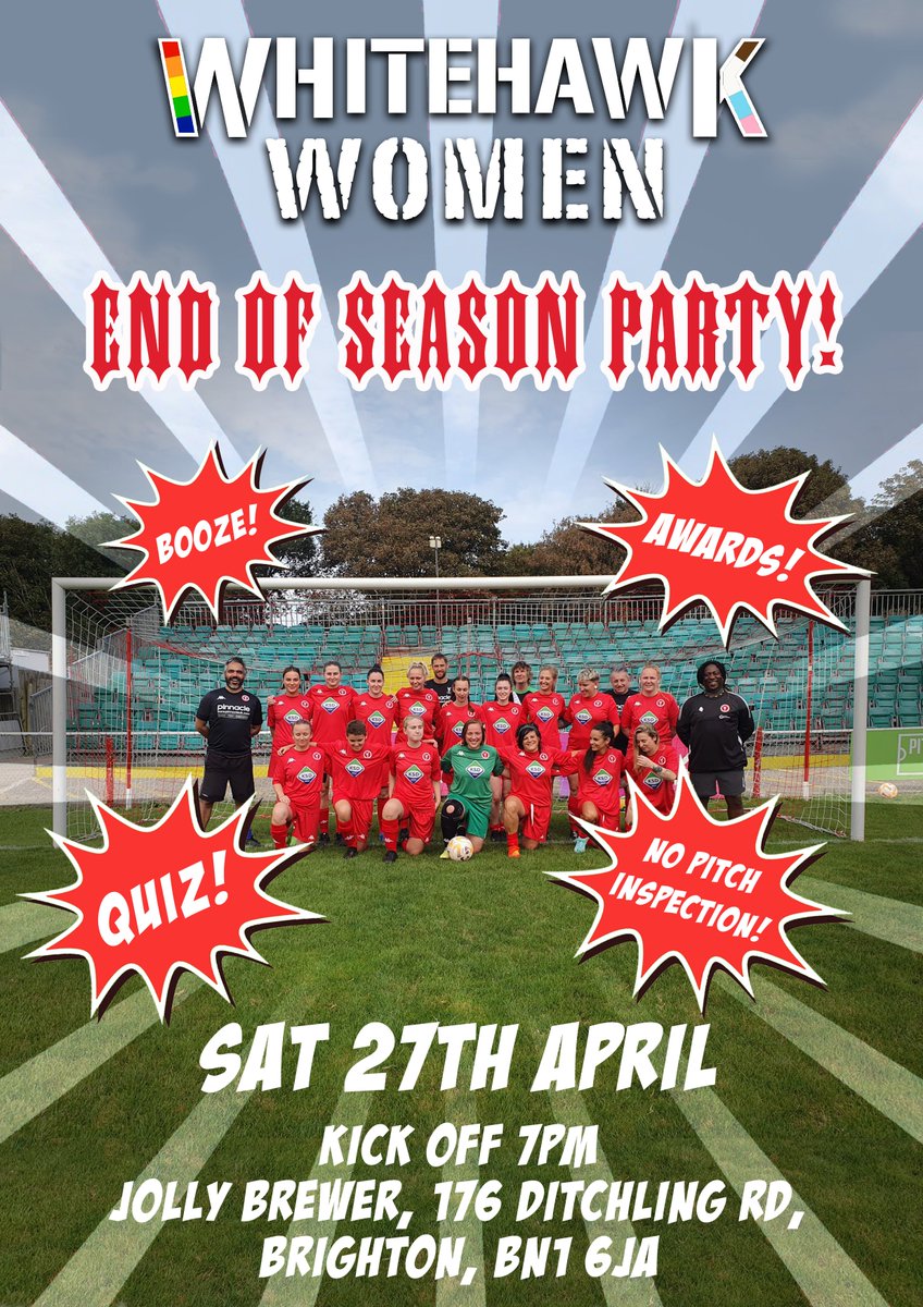 Fans! Come and join the team for an end of season party to celebrate our first season. ❤️

🗓️ 27th April
📍 Jolly Brewer
🕖 7pm